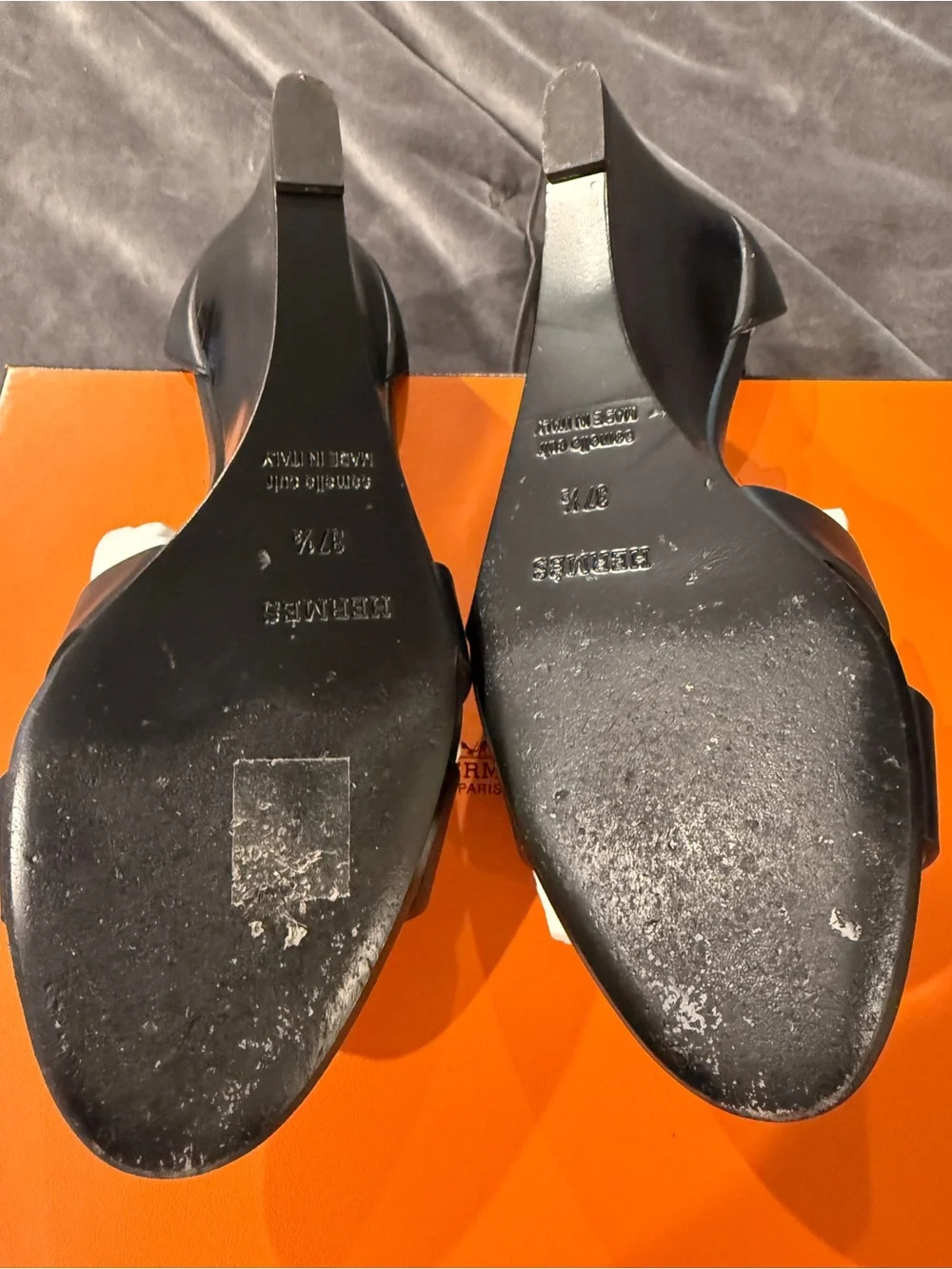 Hermes Legend Black Ankle-Strap Wedge Sandals